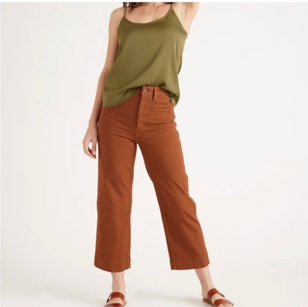 Quince Women Organic Stretch Cotton Twill Straight Leg Cropped Pants Jean Brown - Picture 2 of 8